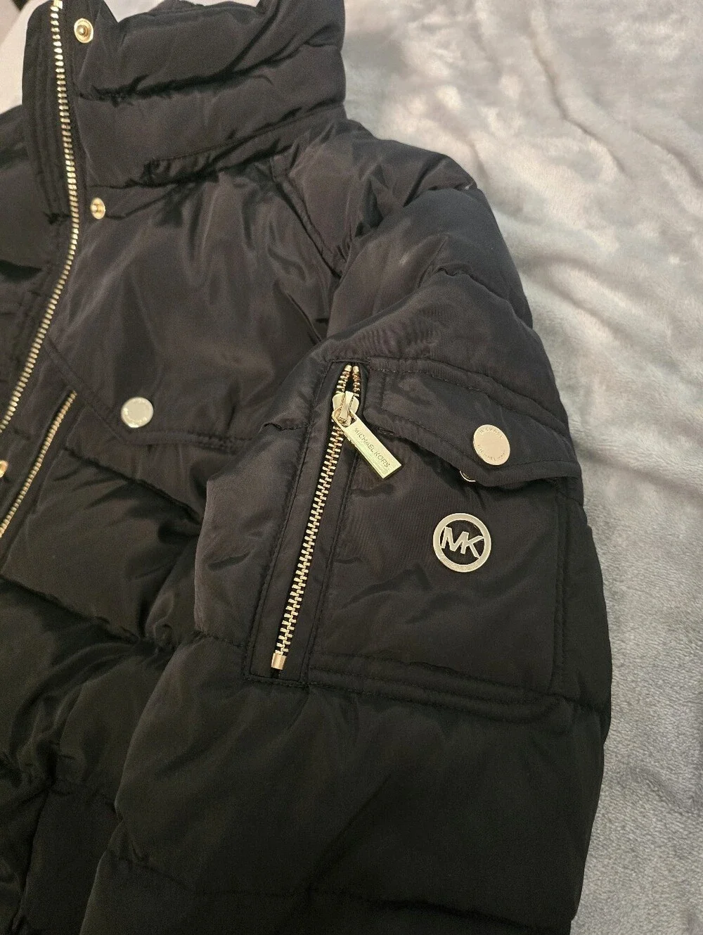 ​Michael Kors Quilted Puffer Coat Black Gold Hardware Sustainable Insulation L